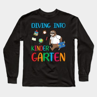 Diving Into Kindergarten Dabbing Sloth Back To School Long Sleeve T-Shirt